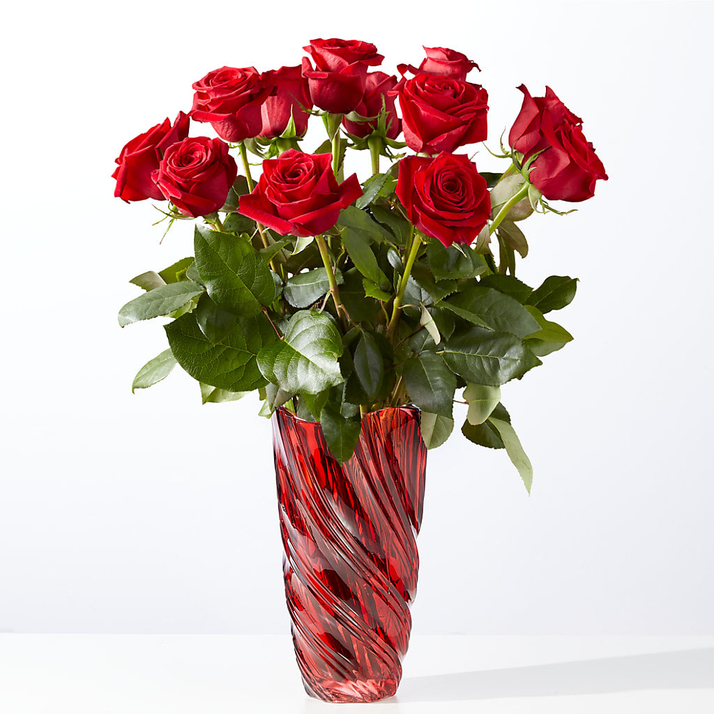Classic Love Red Rose Bouquet with Luxe Swirl Vase – Joannies Floral Of Birch Run, Birch Run MI
