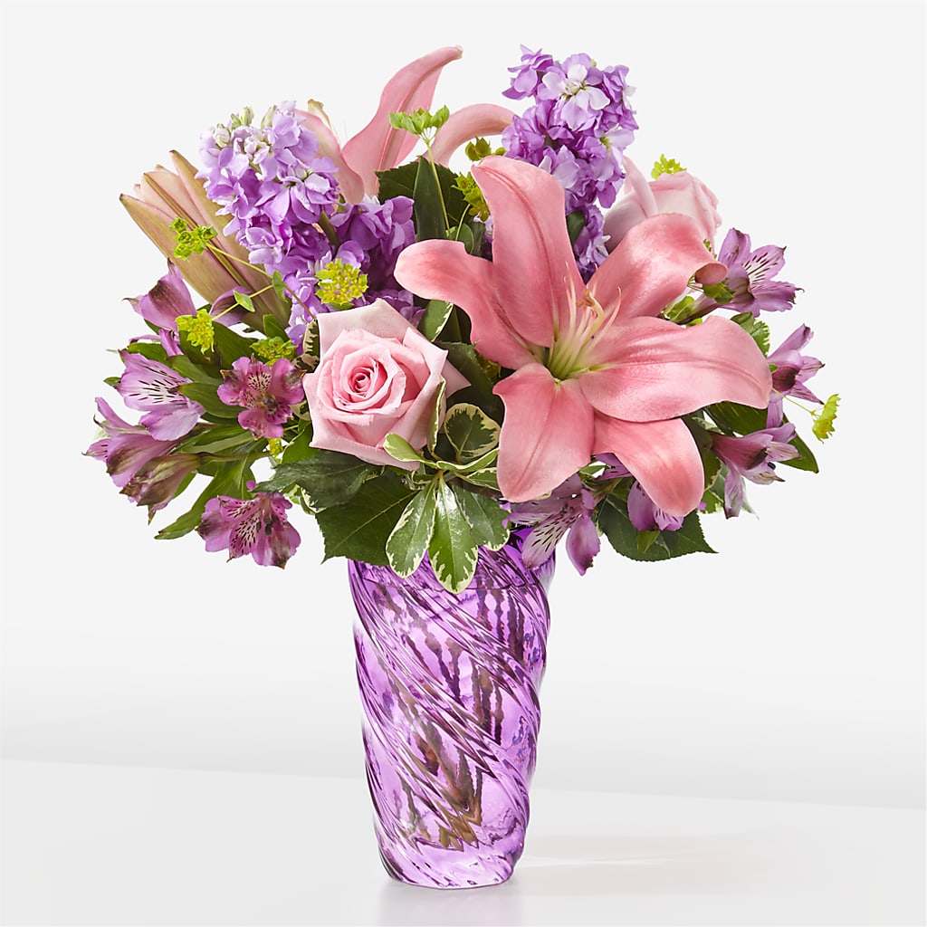 Precious Petals Bouquet with Luxe Swirl Vase – Joannies Floral Of Birch Run, Birch Run MI
