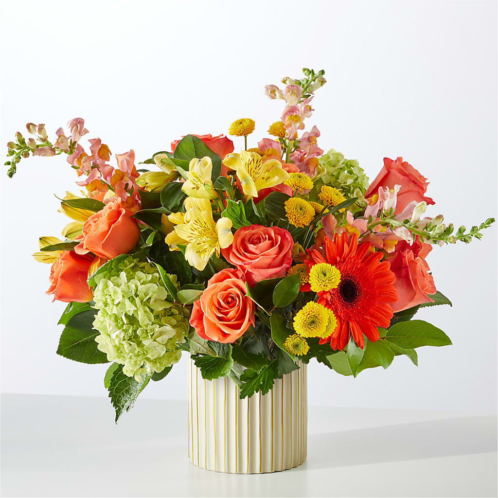 Autumn Sunshine Bouquet with Ivory Vase – Joannies Floral Of Birch Run, Birch Run MI