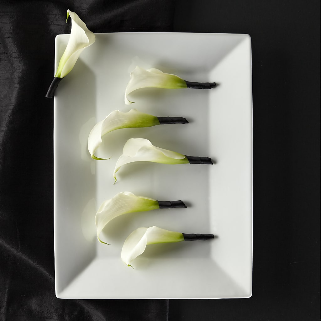 white mini calla lilies Calla Lily Promise Boutonniere – white/black flower arrangement | Birch Run, MI