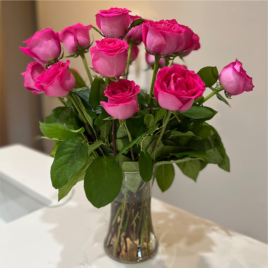 Long Stem Pink Rose Bouquet –  Joannies Floral Of Birch Run, Birch Run MI