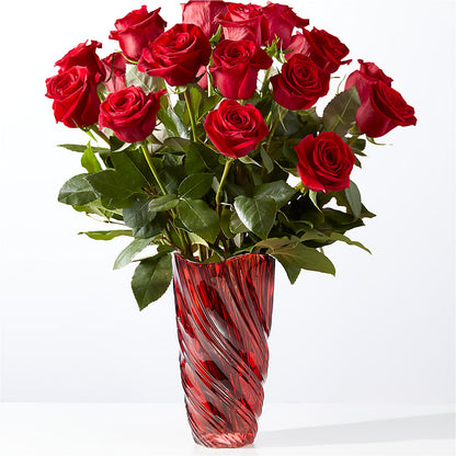 Classic Love Red Rose Bouquet with Red Vase