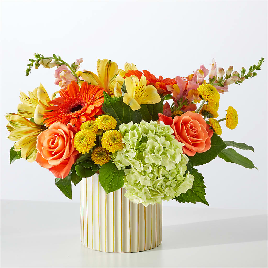 Autumn Sunshine Bouquet with Ivory Vase –  Joannies Floral Of Birch Run, Birch Run MI