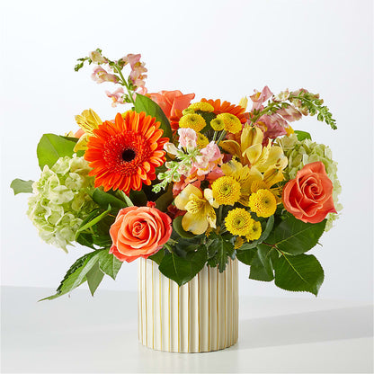 Autumn Sunshine Bouquet with Ivory Vase –  Joannies Floral Of Birch Run, Birch Run MI