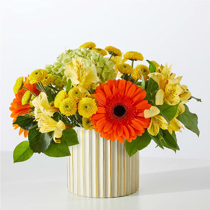 Autumn Sunshine Bouquet with Ivory Vase –  Joannies Floral Of Birch Run, Birch Run MI
